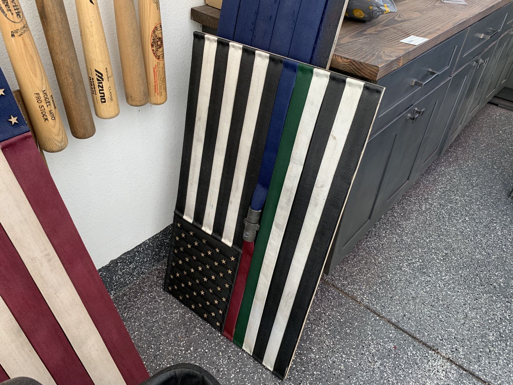 Making flags from recycled fire hoses in Napa